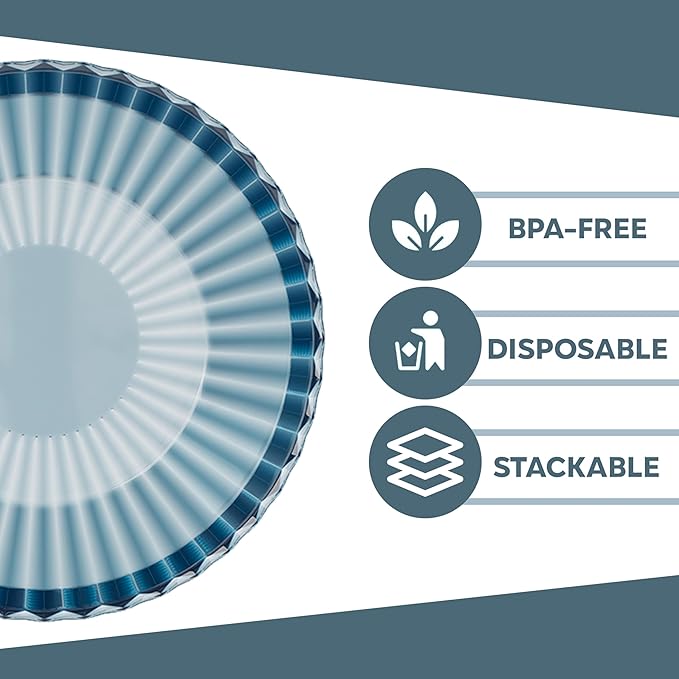 Exquisite Blue Plastic Bowls Disposable - 16 Oz - 20 Count - Disposable Soup Bowls - Great for Weddings Parties And Formal Occasions
