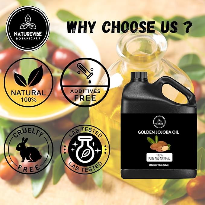 Naturevibe Botanicals Golden Jojoba Oil 32 oz ??100% Pure, Cold-Pressed Moisturizer for Skin & Hair | Antioxidant-Rich, Non-Greasy, Carrier Oil & Daily Hydration