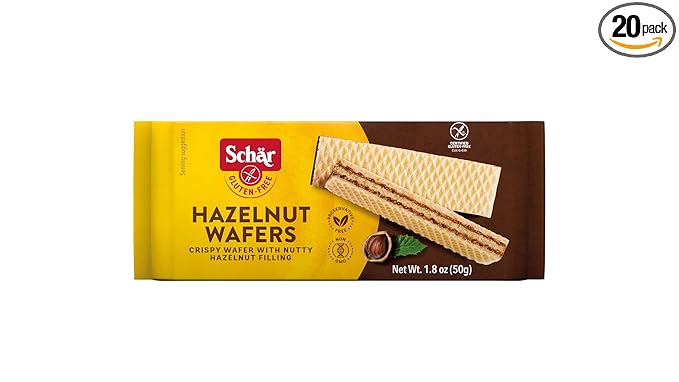Schär Gluten-Free Hazelnut Wafers, 1.8oz, 20-Pack ??Crisp Wafers with Creamy Hazelnut Filling, Non-GMO, No Preservatives, Perfect Snack or Treat