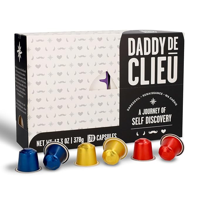 Daddy De Clieu Coffee Pods Discovery Pack, Medium to Dark Roast, Arabica and Robusta, Compatible with Nespresso Original Line Machines, Recyclable Aluminum Capsules, 70 Count