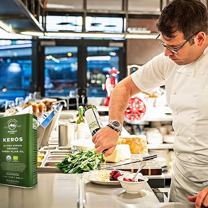 Ancient Foods Keros Greek Organic Extra Virgin Olive Oil ??Cold Pressed Olive Oil from Greece, High Phenolic Organic Olive Oil from 1000 Year Old Trees (101oz, 3L)