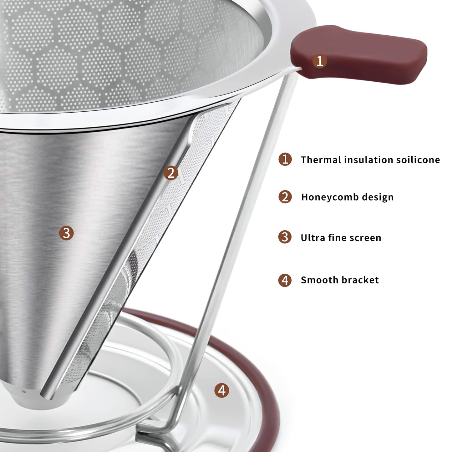 Pour Over Coffee Dripper, MISETTO Stainless Steel Filter,Easy to Clean Paperless pour over coffee