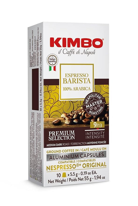 Kimbo Espresso Barista 100% Arabica | Aluminium Capsules | Nespresso Compatible | Smooth & Rich Italian Espresso | Medium Dark Roast, 10 Count