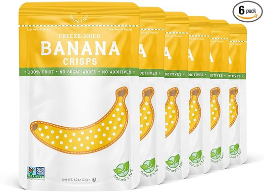 Nature's Turn Freeze-Dried Fruit Snacks, Banana Crisps, Pack of 6 (1.2 oz Each)