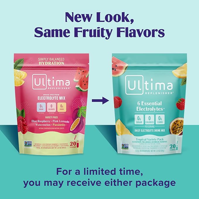 Ultima Replenisher Daily Electrolyte Powder Drink Mix ??Sugar Free ??Tropical Variety, 20 Stickpacks ??Hydration Packets with 6 Electrolytes and Minerals ??Keto Friendly, Non-GMO