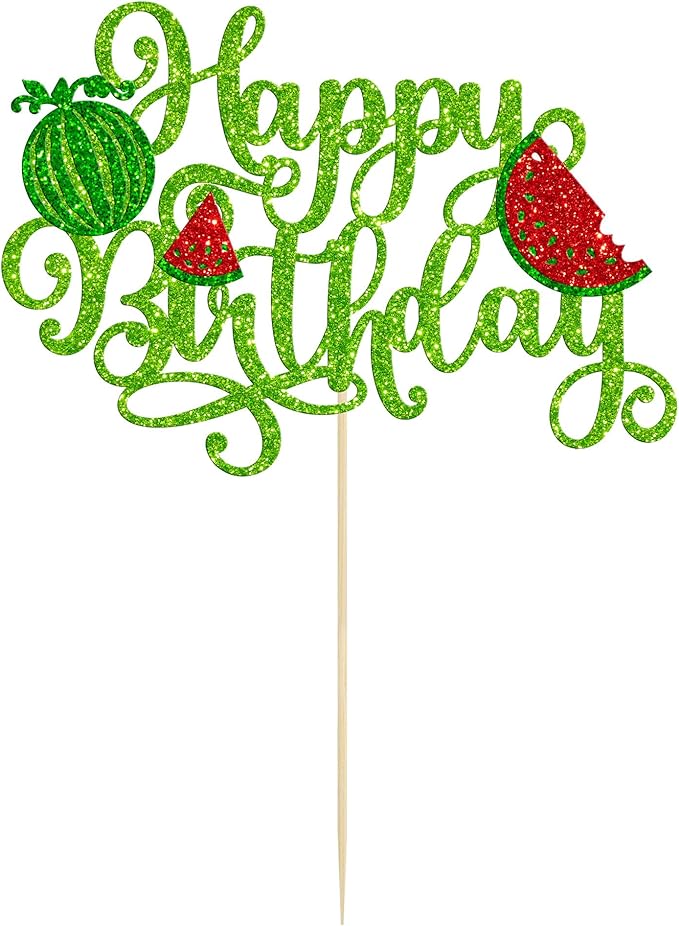 1 Pack Happy Birthday Cake Topper Glitter Watermelon Cupcake Pick Baby Shower Watermelon Fruit Kids Birthday Party Cupcake Decoration Supplies