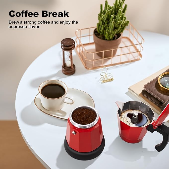 Electric Aluminum Moka Pot 5-6 Cup 270ml Espresso Maker with Detachable Base Ideal Coffee Makers for Home MochaPot Italian and Cuban Cafì±?Coffeemaker Espressomaker CoffeePot Red