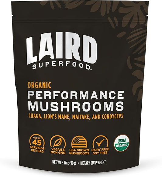 Laird Superfood Organic Performance Mushroom Blend with Chaga, Cordyceps, Lion's Mane and Maitake