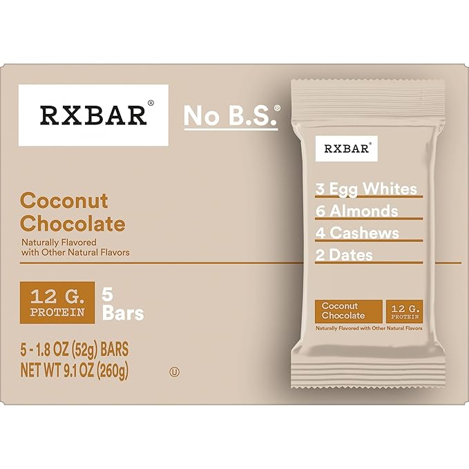 RXBAR Protein Bars, 12g Protein, Gluten Free Snacks, Coconut Chocolate (6 Boxes, 30 Bars)