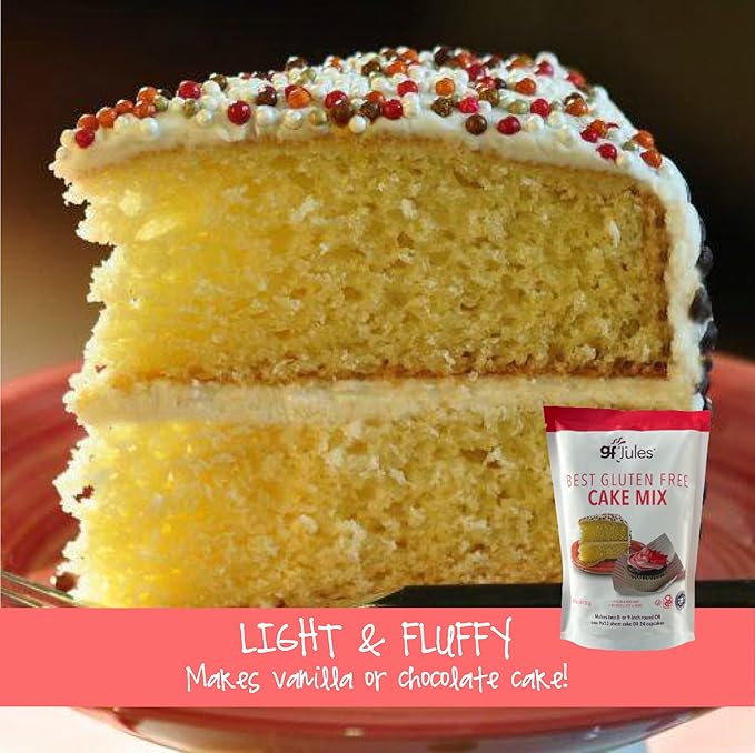 gfJules Certified Gluten Free Cake Baking Mix | Makes 2 Layer Cakes or 24 cupcakes | No Grit, Non-GMO, Vegan | Certified Top 9 Allergen-Free & Kosher | 29 Ounces