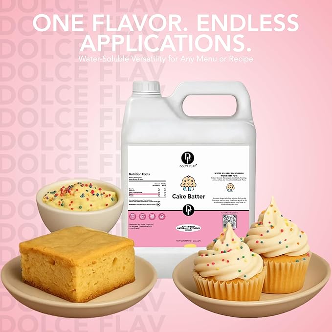 Dolce Flav Cake Batter Flavoring ??32 oz. ??Premium Water-Based Extract for Ice Cream, Desserts, Boba, Beverages & Baked Goods | Perfect for Bakeries, Caf챕s & Restaurants