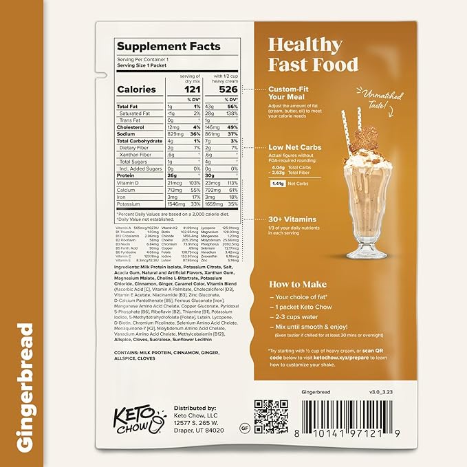 Keto Chow Gingerbread | Keto Meal Replacement Shake Powder | Nutritionally Complete Food | Low Carb Keto Meals | Delicious Easy Meal Substitute Drink | Protein Rich You Choose The Fat | Single Meal