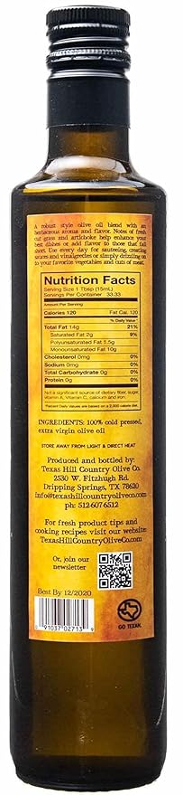 Texas Hill Country Olive Co Miller's Blend Extra Virgin Olive Oil - Cold Pressed EVOO Gourmet Olive Oil - Rich & Robust - Perfect for Dressing & Dipping - Award Winning & Made in Texas (16.9 oz)