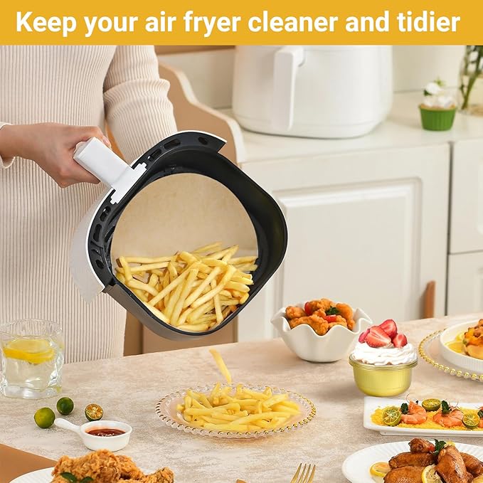 Beasea Air Fryer Parchment Paper - 11 Inch, 200pcs Round Unbleached Non-perforated Parchment Bamboo Steamer Papers