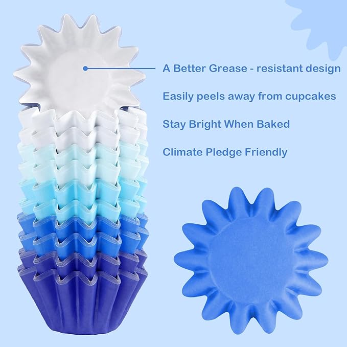 Quera 200 Pcs Grease-Resistant Mini Cupcake Liners White Blue Navy Blue Heavy Duty Paper Muffin Baking Cups for Wedding Birthday Holiday Party or Baby Shower(1.18 x 1.18 in)