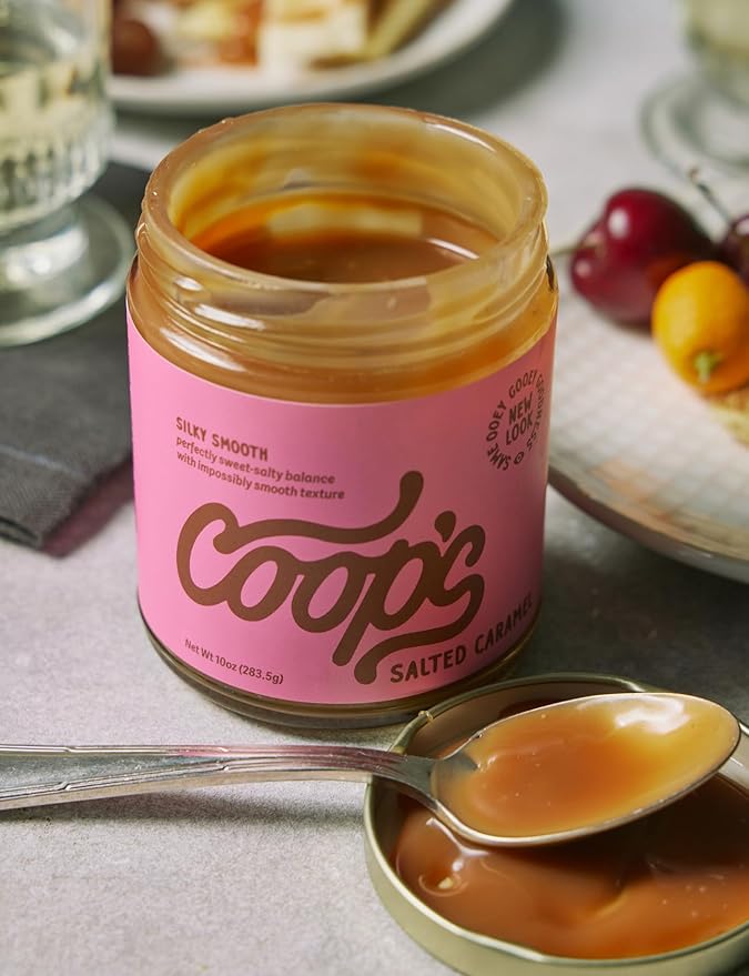Coop's Salted Caramel Sauce: Rich and Buttery, Gourmet, All Natural, Handcrafted, Gluten Free, Non-GMO, Ice Cream Toppings, Desserts, 2-Pack, 10 Ounce Each