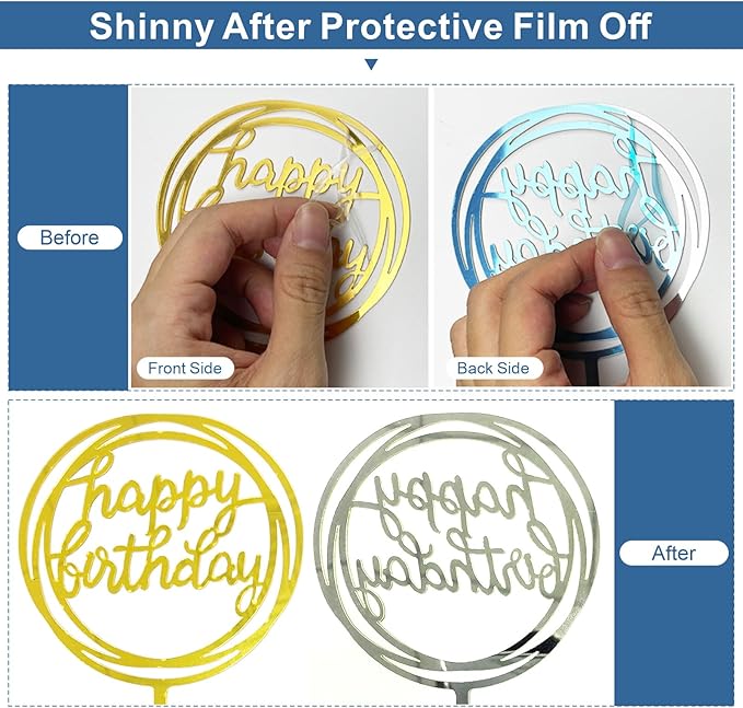 28 Pcs Happy Birthday and Butterfly Cake Toppers Set, Acrylic Gold Birthday Cupcake Toppers, Butterfly Cake Decorations