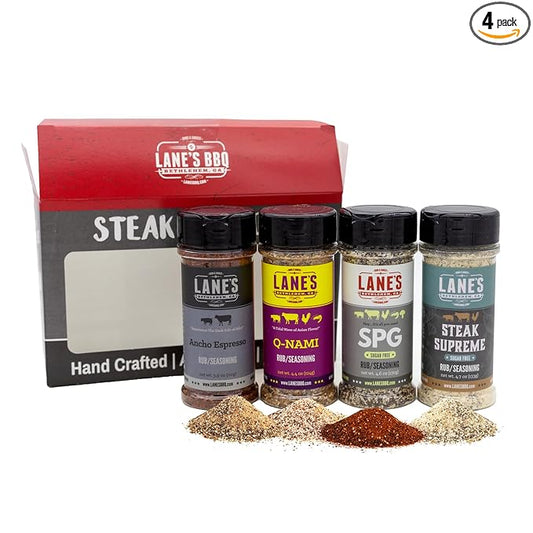 Lane's Steak Me Home BBQ Seasonings and Rubs Gift Set, All-Natural 4 Rubs Seasoning Kit of Q-Nami Seasoning Set, Ancho Espresso Rub, & Scorpion Rub