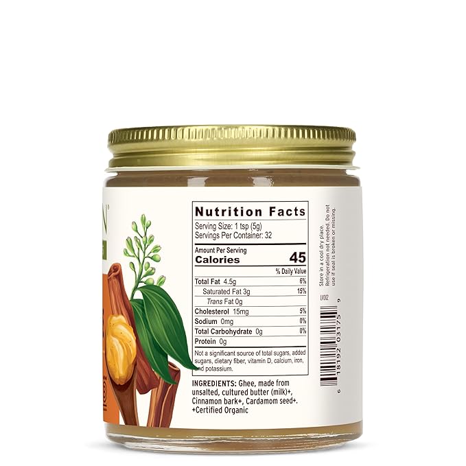 Banyan Botanicals Chai Spiced Ghee ??Cultured Organic Ghee (Clarified Butter) with Cinnamon & Cardamom ??Tasty Oil & Butter Alternative for Cooking & Baking ??5.65 oz ??Non-GMO Gluten Free Vegetarian
