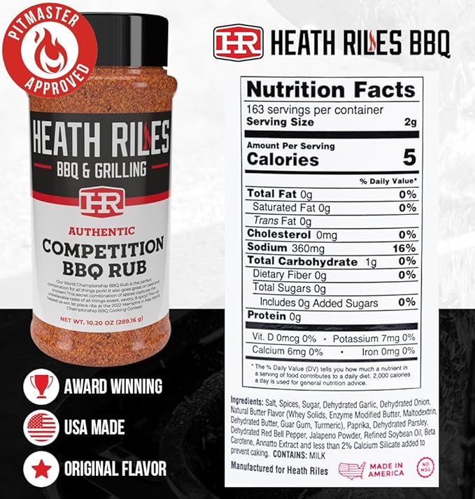 Heath Riles BBQ Rub - Competition Seasoning, Champion Pitmaster Recipe, Legendary BBQ Rubs For Smoking & Grilling, 70+ BBQ Championships, 10.20 oz.