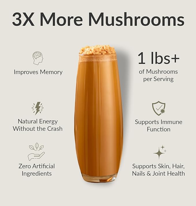 BIOptimizers Mushroom Coffee Alternative ??Salted Caramel Drink ??Lion?™s Mane, Chaga, Reishi + Collagen Peptides for Focus, Energy & Gut Health ??Adaptogenic Mushrooms & MCT Powder ??30 Servings