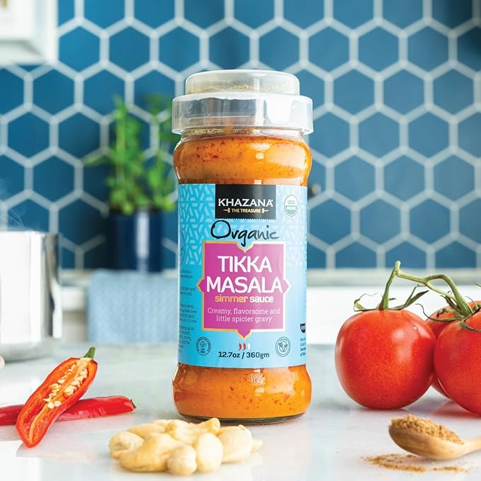 Khazana ORGANIC Tikka Masala Indian Simmer Sauce - 1 x 12.7oz Jars | Non-GMO, Vegan, Gluten Free, Kosher | Easy to Cook Authentic Indian Meals at Home!