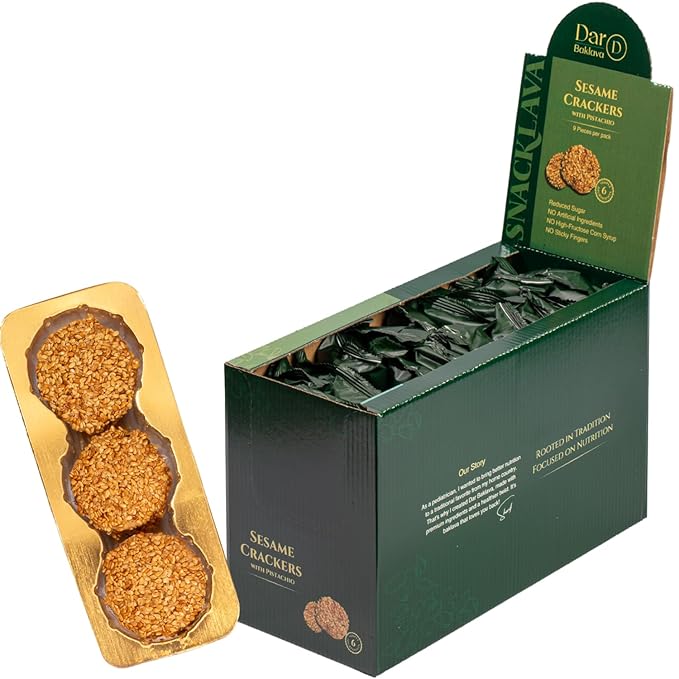 Snacklava Sesame Pistachio Crackers ??20 Pack (9 Pieces per Pack) | All-Natural, Handcrafted Gourmet Snack | 5g Protein per Pack | Perfect for Charcuterie, Cheese Pairings & Gifting