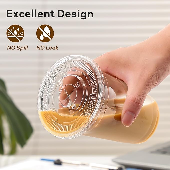 AOZITA 100 Pack 16 oz Clear Plastic Cups with Lids and Straws, Food Safe Disposable Iced Coffee Cups for Cold Beverages, Smoothies, Iced Coffee, Leak-Proof, BPA-Free