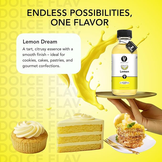 Lemon Flavor Concentrate for Food & Cosmetics ??2 Oz. Multipurpose Lemon Flavouring Oil for Lip Gloss, Pastries, & Candies in Glass Bottle ??Confection & Candy Flavoring Oils by Dolce Foglia (Keto)