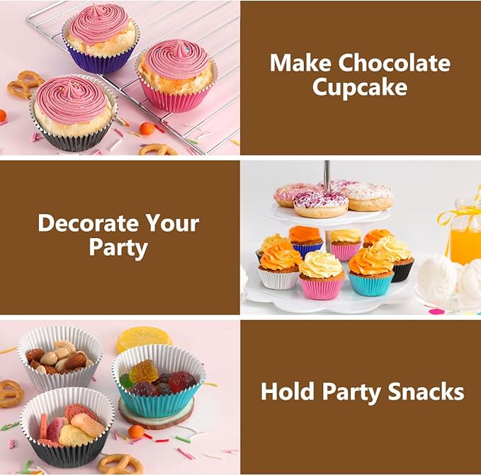 Gifbera Black Foil Baking Cups Standard Size Cupcake Liners Muffin Liner for Baking, 100-Count