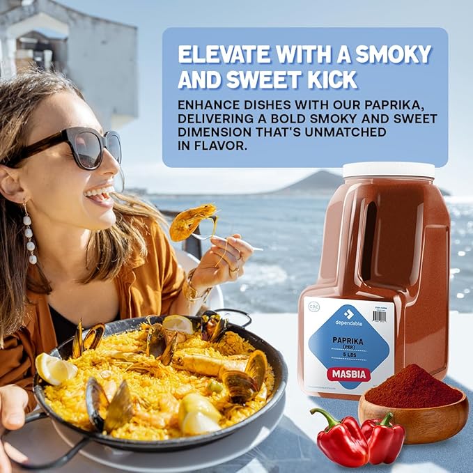 Dependable Foods Paprika Spice ??5 Lb. Bulk Jar ?? 100% Natural, Non-GMO, No Additives, Salt-Free Seasoning | Kosher, Allergen-Free