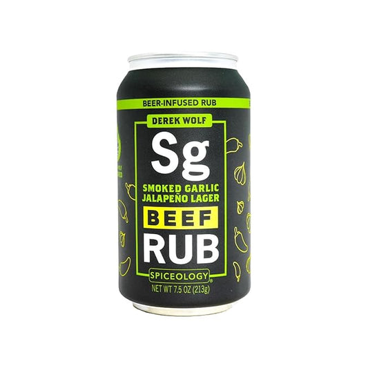 Spiceology & Derek Wolf - Smoked Garlic Jalapeno Lager - Beer-Infused Barbecue Rubs, Spices and Seasonings - Use On: Beef, Pasta Salad, Dressings, Marinades, or Roasted Vegetables - 7.5 oz Can with Resealable Lid