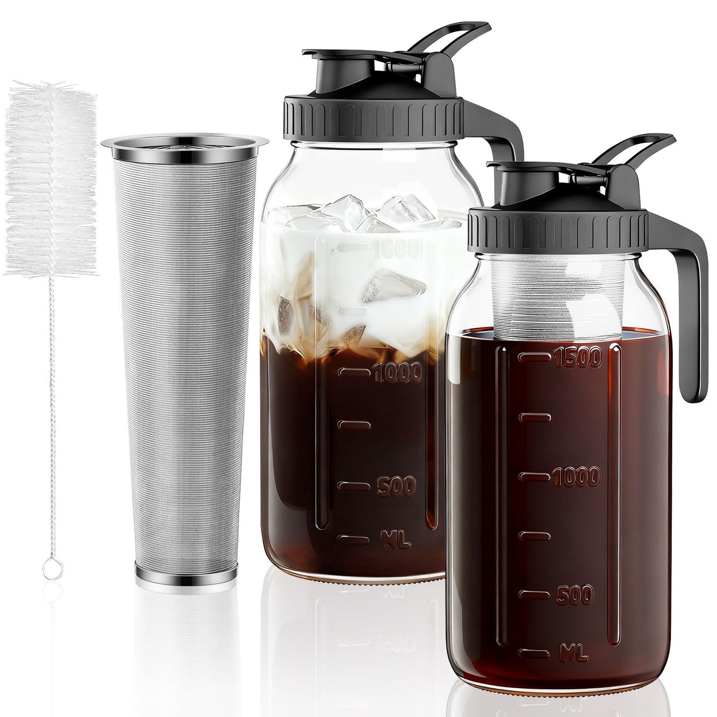 2 Pack Cold Brew Coffee Maker, 64oz Mason Jar Pitcher with 100μm 304 Filter