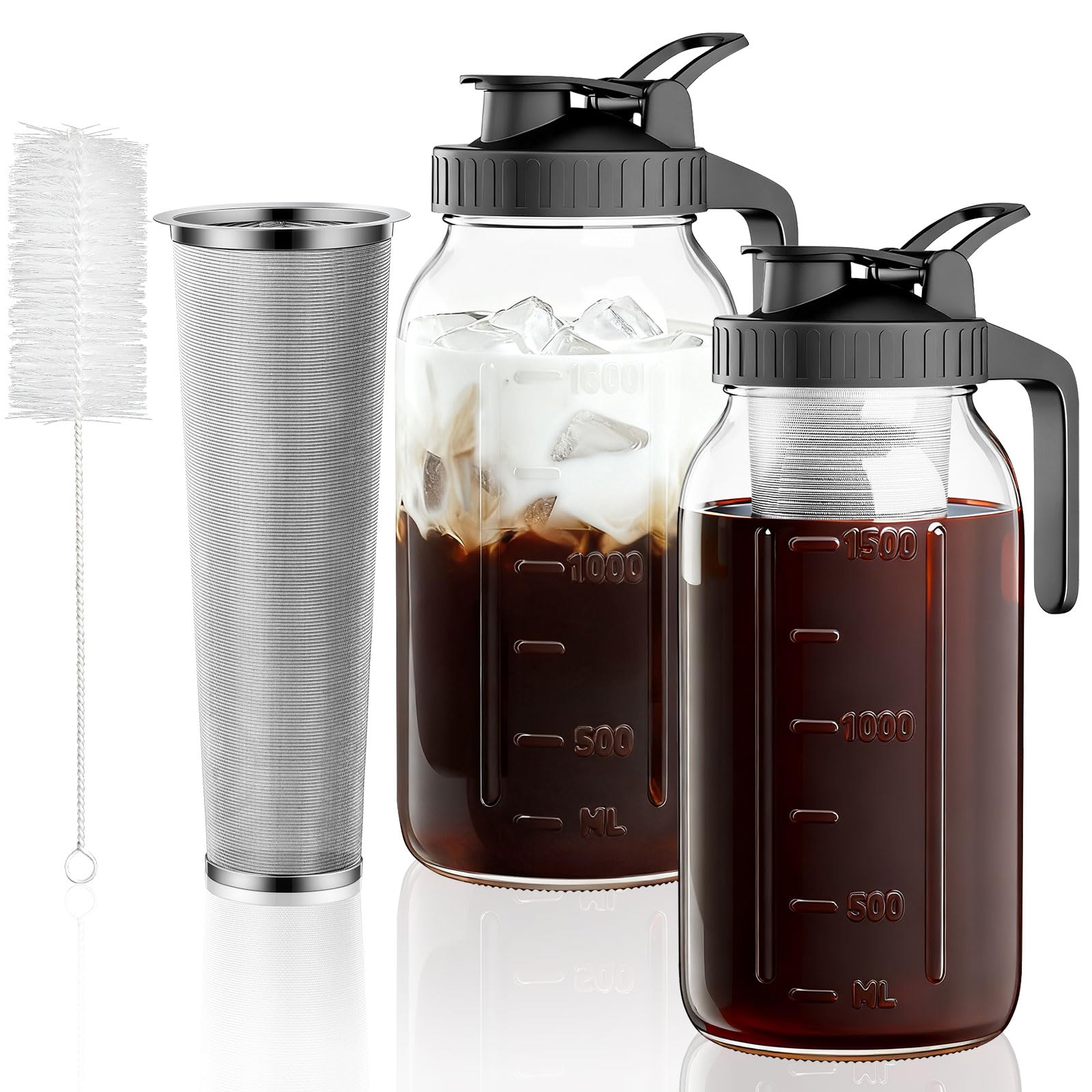2 Pack Cold Brew Coffee Maker, 64oz Mason Jar Pitcher with 100μm 304 Filter