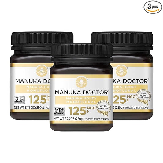MANUKA DOCTOR - MGO 125+ (3 Pack) Manuka Honey Monofloral, 100% Pure New Zealand Honey. Certified. Guaranteed. RAW. Non-GMO (8.75 oz)