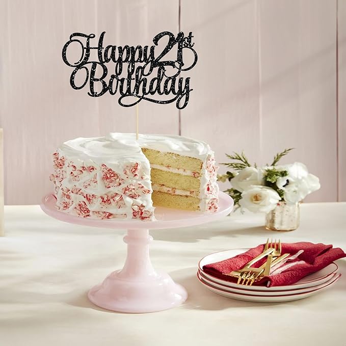 1 Pack Happy 21st Birthday Cake Topper Glitter Number 21 Twenty One Years Old Birthday Cake Pick Decoration for Celebrating 21st Birthday Anniversary Party Supplies Gold