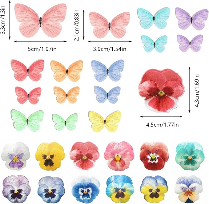Pansy Butterfly Cake Decoration Edible Wafer cupcake Top decoration Wedding birthday party dessert decoration mix sizes and colors(Set 3?륪ix 104pcs??