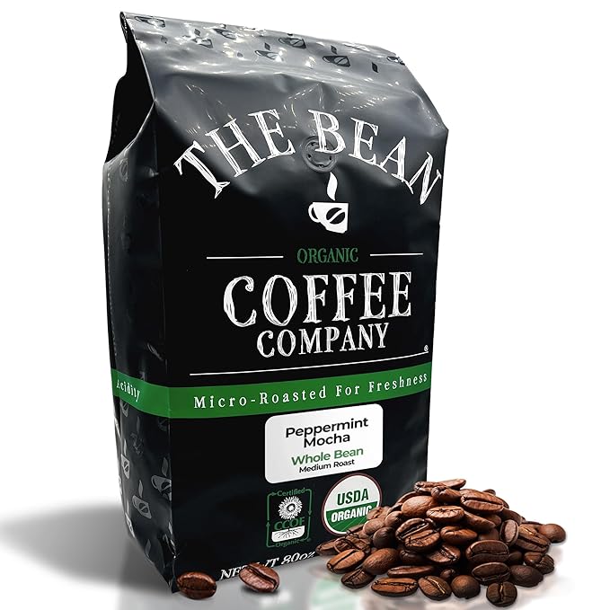 The Bean Organic Coffee Company Peppermint Mocha, Medium Roast, Whole Bean Coffee, 80 Ounce Bag