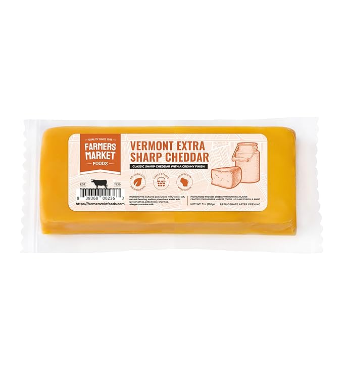 Farmers Market, Gluten Free, Keto, Paleo, Low Sodium, Zero Sugar, Wisconsin Cheese, 1-Pack, Vermont Extra Sharp Cheddar