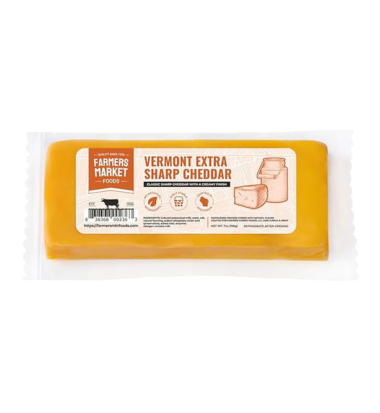 Farmers Market, Gluten Free, Keto, Paleo, Low Sodium, Zero Sugar, Wisconsin Cheese, 1-Pack, Vermont Extra Sharp Cheddar