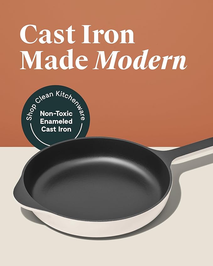 Caraway Cast Iron Skillet - 10.5” Enameled Cast Iron Pan With 3 Layer Enamel Coating - No Seasoning Required - Compatible With All Stovetops - Free From Forever Chemicals - Charcoal