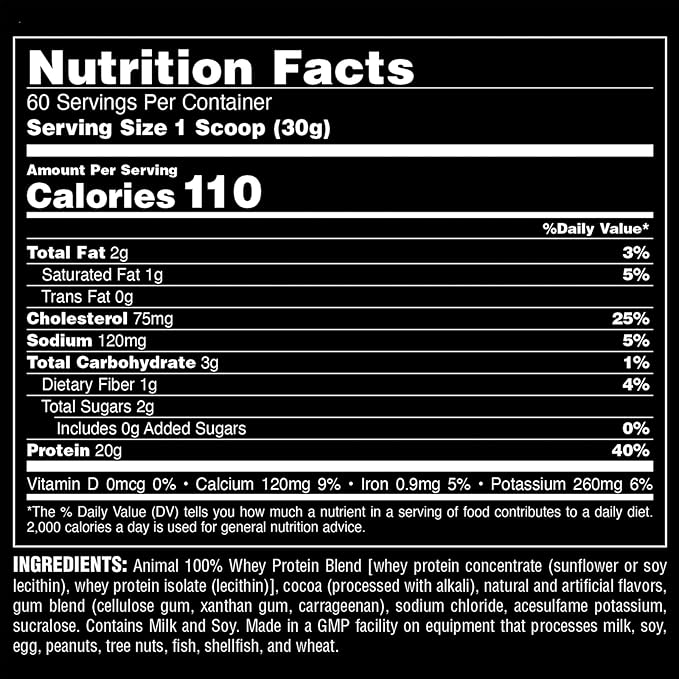 Animal 100% Whey Protein Powder ??Whey Blend for Pre Workout or Post Workout, Recovery, or an Anytime Low Sugar Protein Boost Meal Replacement with BCAA Branched Chain Amino Acids ??Chocolate, 4 lb