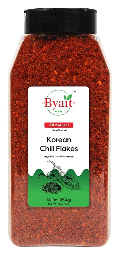 Byait Gochugaru Korean Chili Flakes 16 Oz (1 LB), Medium Hot, 100% Pure Red Chili Pepper Flakes for Authentic Korean Cooking, Kimchi, Chili Oil, and Seasoning