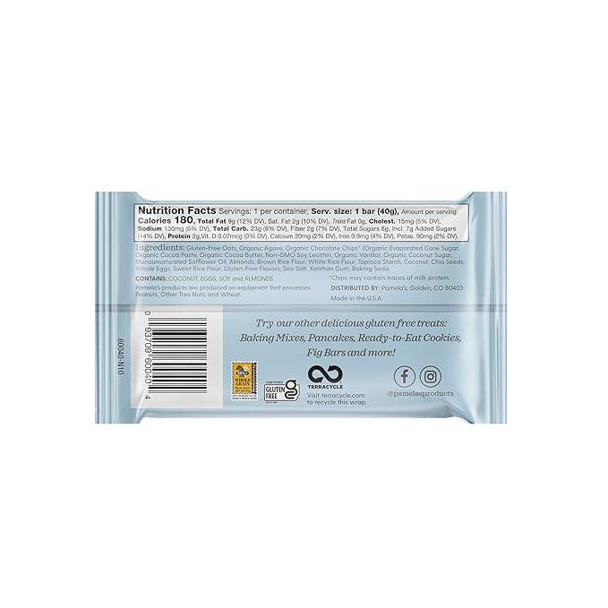 Pamela's Products Gluten Free Whenever Bars, Oat Chocolate Chip Coconut, 7.05 Oz, 5 Count, Pack of 6
