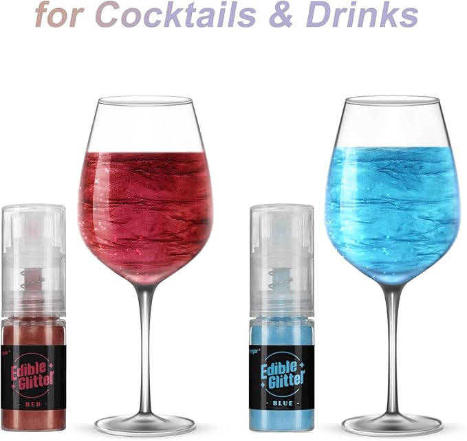 Sujoygar Edible Glitter Spray 2 Colors, Red and Blue Edible Glitter for Cocktails, Shimmer Powder Luster Dust Edible for Cake Drink Strawberrie Cupcake Cookies Patriotic Baking Decoretion, Vegan(5g/Bottle)