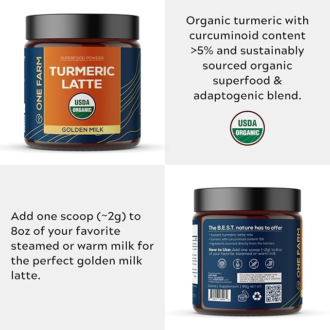 Organic Ceylon Cinnamon & Turmeric Latte Powder ??USDA Organic, Fair-Trade, Non-GMO, with Ashwagandha, Lion???Mane, Ginger ??Perfect for Cooking, Golden Milk, Smoothies & Tea