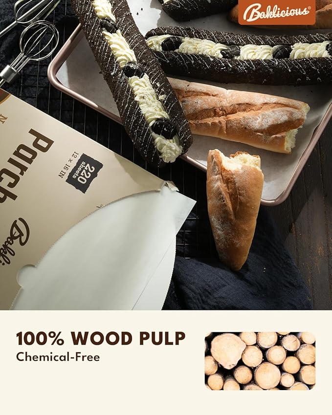 220 Pcs 12x16 In Parchment Paper Sheets, Baklicious Pre-cut Non-Stick Parchment Baking Paper for Air Fryer, Oven, Bakeware, Steaming, Cooking Bread, Cupcake, Meat, Cookies
