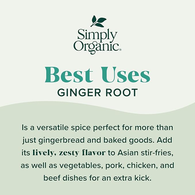 Simply Organic Ground Ginger Root, 1.64 Ounce, Non ETO, Non Irradiated, Non GMO, Complements Both Sweet & Savory Dishes