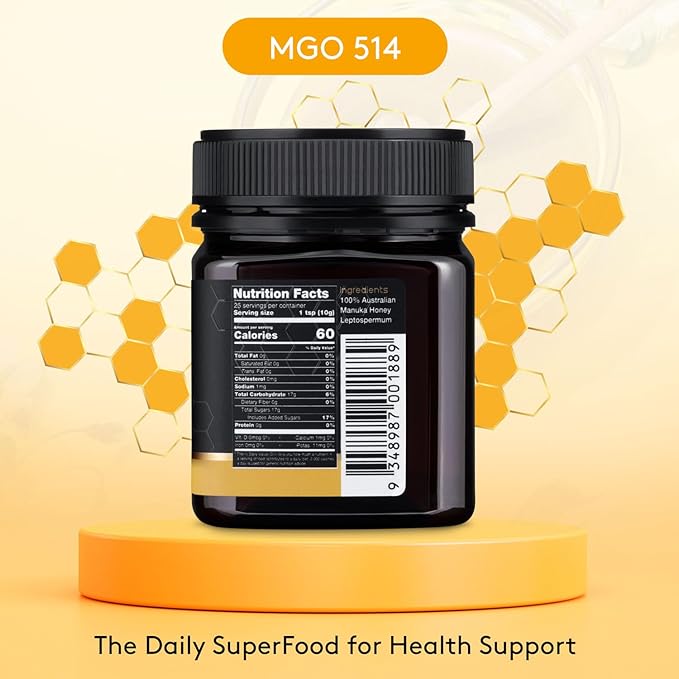 Nature’s Gold Raw Manuka Honey, MGO 514+ | Authentic MGO, Australian Honey, Non-GMO, 100% Pure Genuine Traceable from Hive to Home