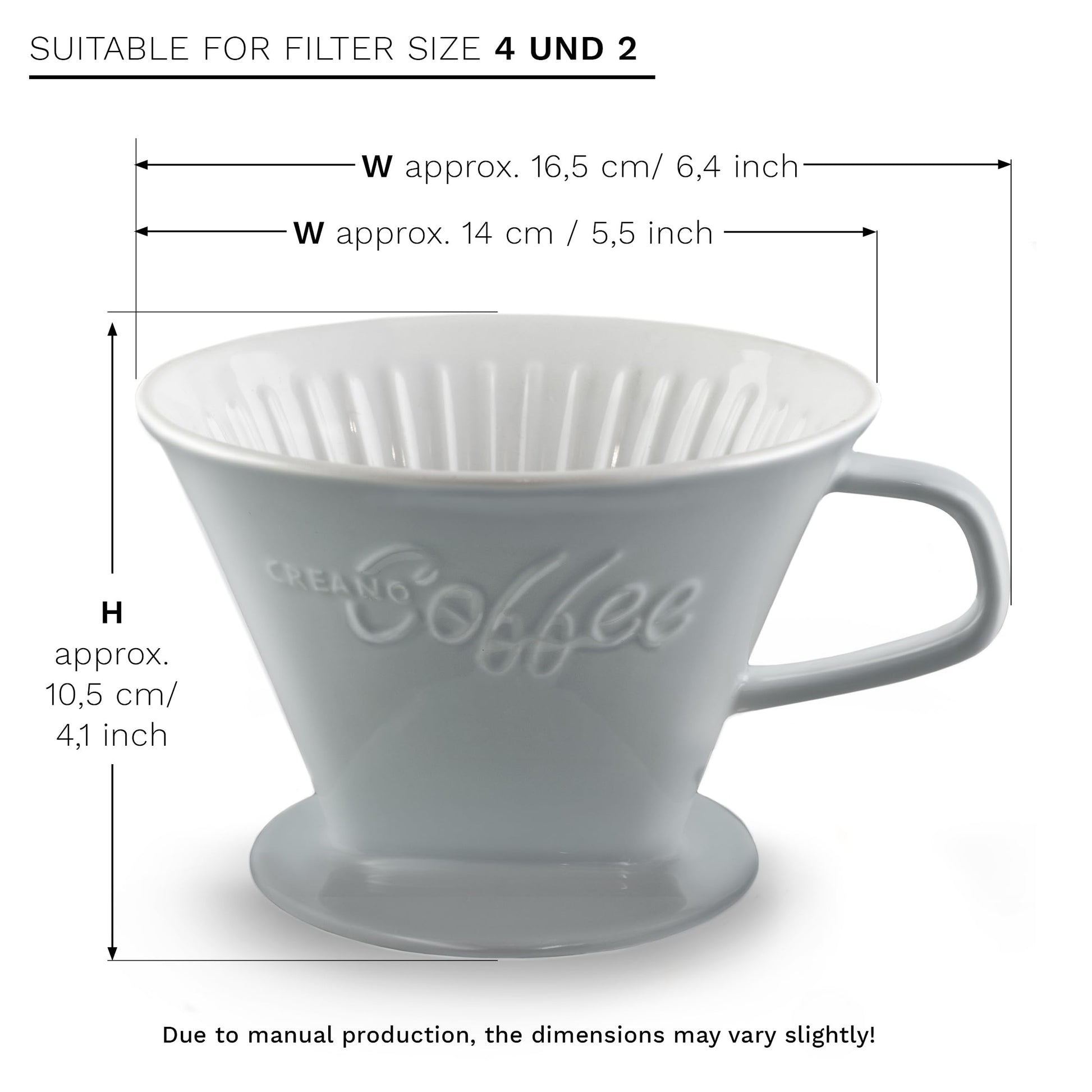 Creano Porcelain Coffee Dripper Stone Grey - Ceramic Cone Brewer - Pour Over Coffee Maker for